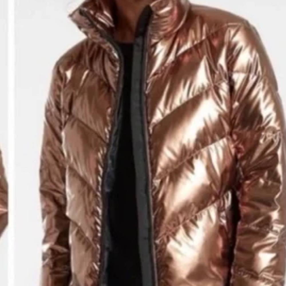 Athleta Women’s Shiny Copper Puffer Jacket Size Large Full zip
